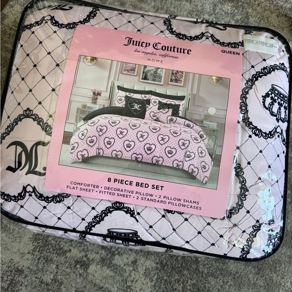 Juicy Couture Pink Heart Motif 8-Piece Comforter Set - Queen